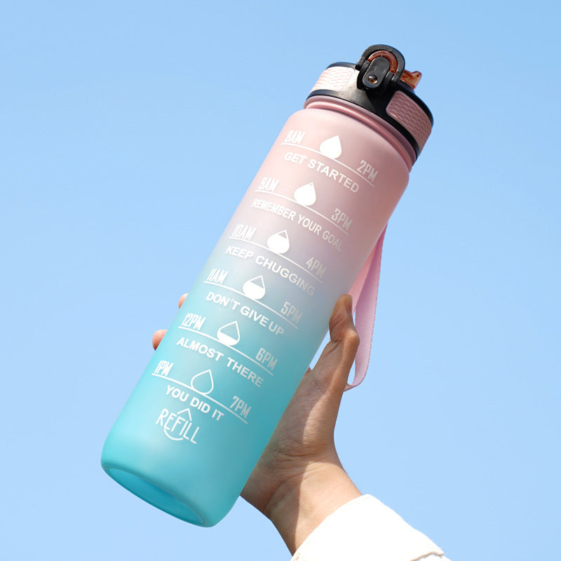 Gradient Water Bottle with Straw and Carry Strap