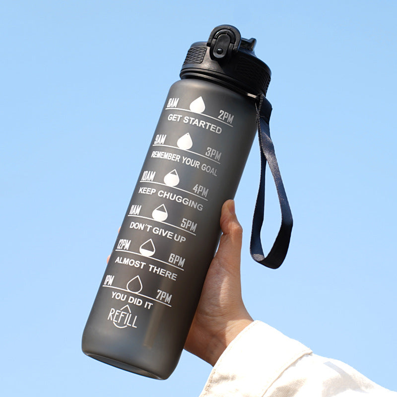 Gradient Water Bottle with Straw and Carry Strap