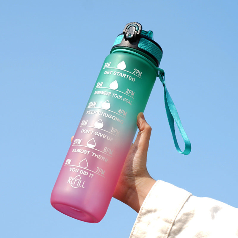 Gradient Water Bottle with Straw and Carry Strap