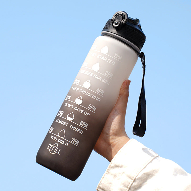 Gradient Water Bottle with Straw and Carry Strap
