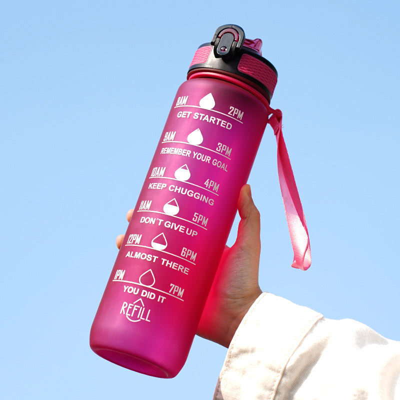 Gradient Water Bottle with Straw and Carry Strap