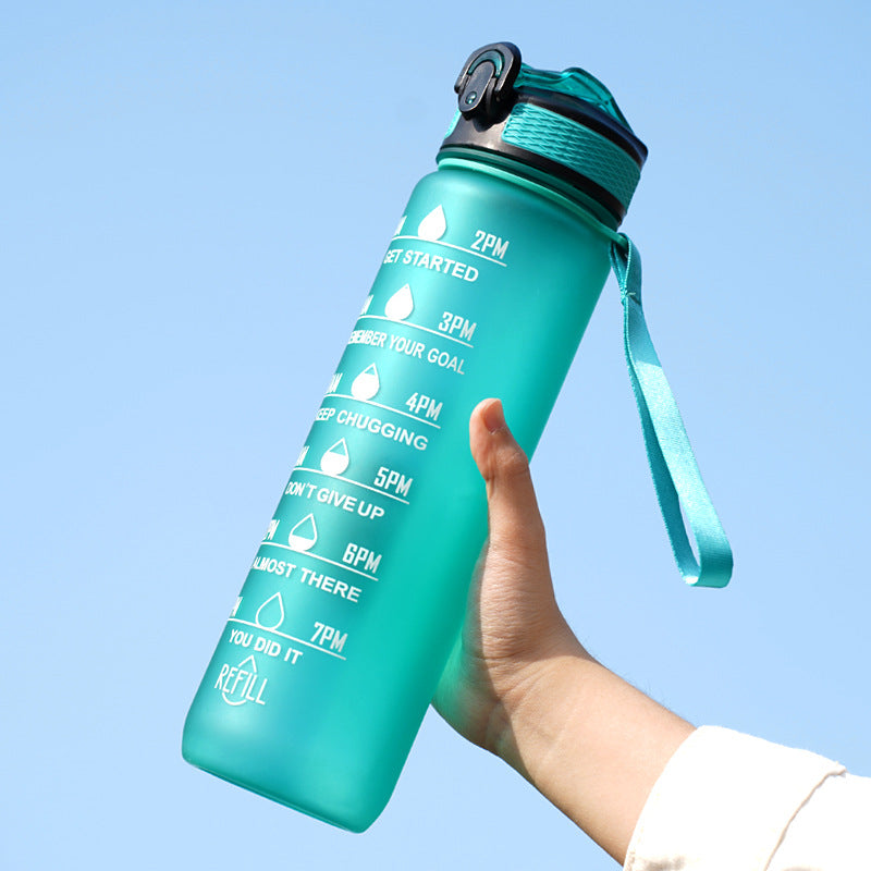 Gradient Water Bottle with Straw and Carry Strap